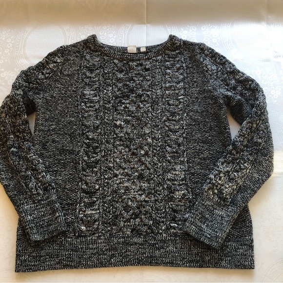 Gap Women’s Size L Black/White Cable Knitted Warm Sweater Long Sleeves Elastic - Picture 11 of 16